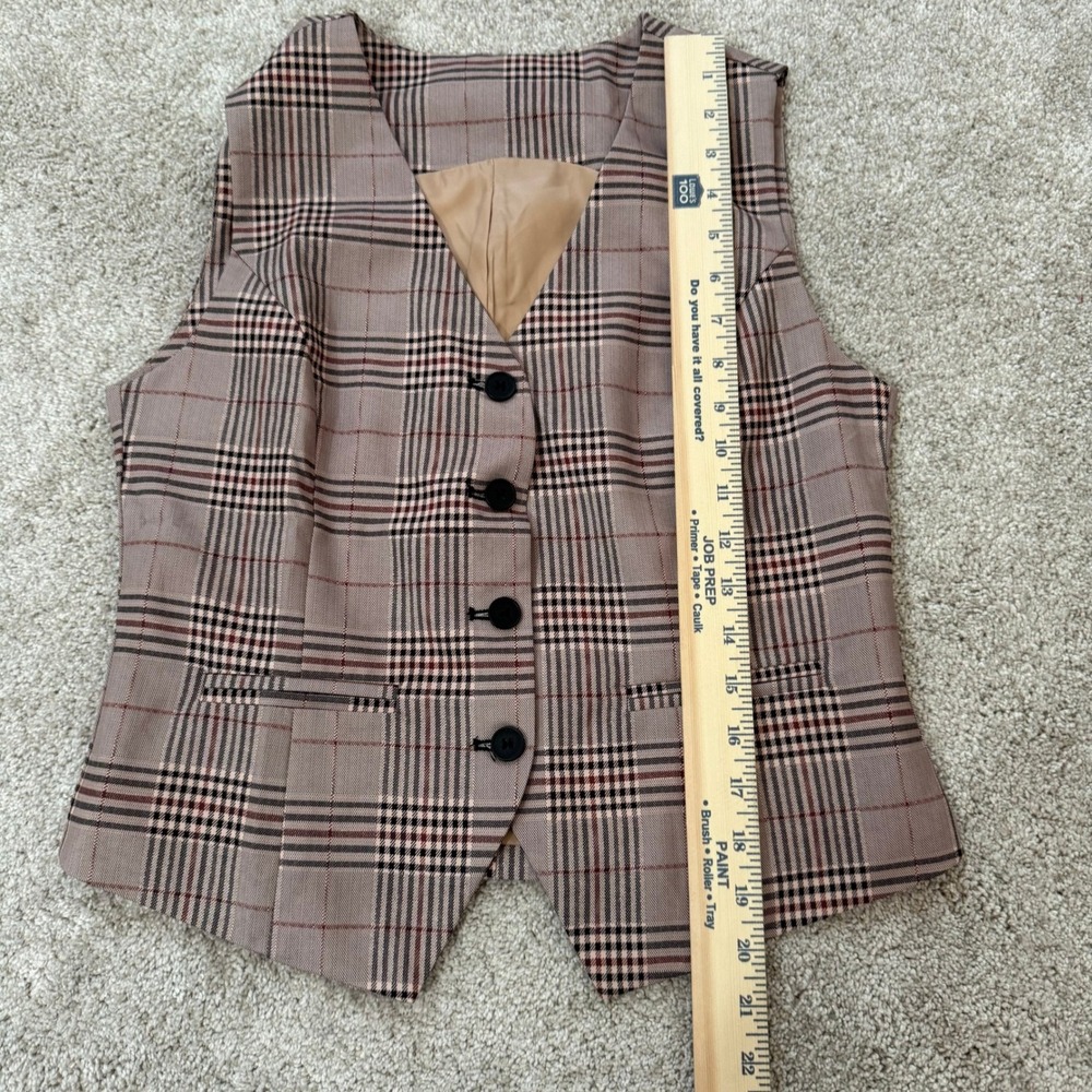Plaid V Neck Sleeveless Vest Blazer Tailored Fit Women's Size S Academia - Picture 8 of 8